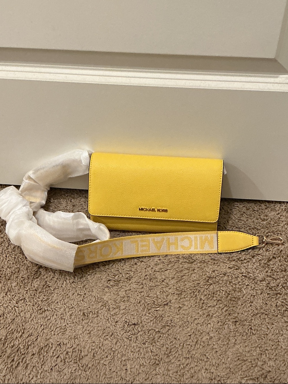 Michael Kors Yellow Leather Crossbody with Branded Strap